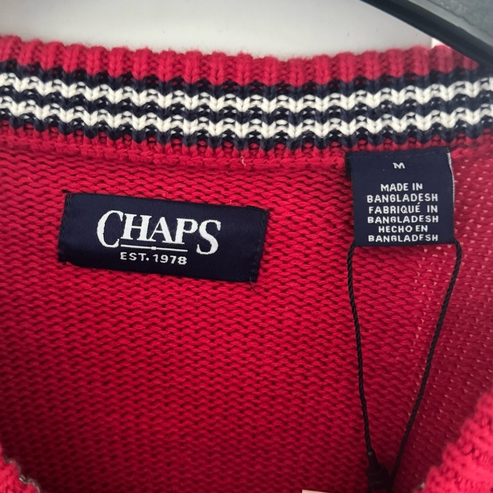 NWT Chaps Men's M Medium Red Cotton Knit Crew Neck Sweater Pullover Classic Fit - Picture 3 of 13